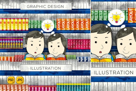 Unlock Creative Stories with Couple Reading Book in Bookstore Illustrations